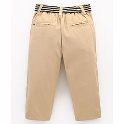 Babyhug 100% Cotton Full Length Solid Colour Trousers With Belt - Beige