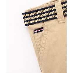 Babyhug 100% Cotton Full Length Solid Colour Trousers With Belt - Beige