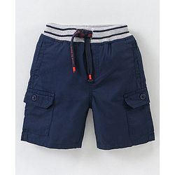 Babyhug Cotton Knit Knee Length Shorts Solid Color - Navy