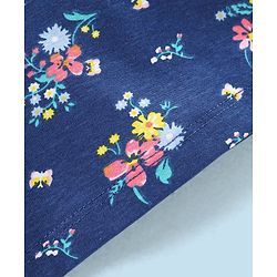 Babyhug 100% Cotton Knit Half Sleeves Top and Skirt Floral Print - Navy Blue & Pink