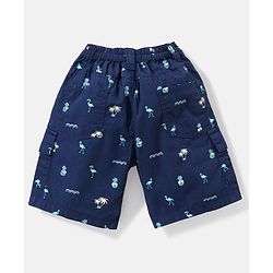 Babyhug 100% Cotton Woven Knee Length Bermuda Flamingos Print - Navy Blue