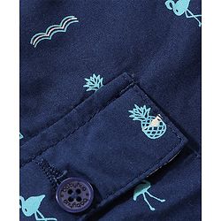 Babyhug 100% Cotton Woven Knee Length Bermuda Flamingos Print - Navy Blue