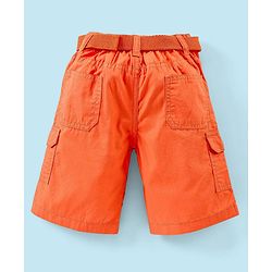Babyhug Cotton Knit Knee Length Jamaican With Belt Solid Color - Orange