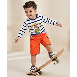 Babyhug Cotton Knit Knee Length Jamaican With Belt Solid Color - Orange
