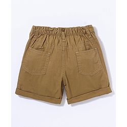 Babyhug 100% Cotton Woven Knee Length Solid Shorts with Suspenders - Khaki