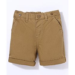 Babyhug 100% Cotton Woven Knee Length Solid Shorts with Suspenders - Khaki