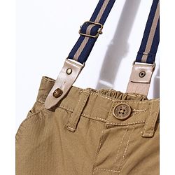 Babyhug 100% Cotton Woven Knee Length Solid Shorts with Suspenders - Khaki