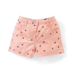 Babyhug Cotton Mid Thigh  Stretchable Shorts Strawberry Print - Peach