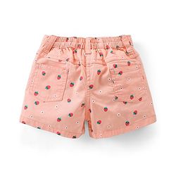 Babyhug Cotton Mid Thigh  Stretchable Shorts Strawberry Print - Peach