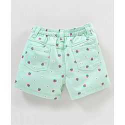 Babyhug Cotton Mid Thigh  Stretchable Shorts Strawberry Print - Peach