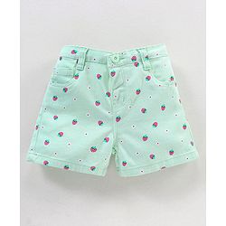 Babyhug Cotton Mid Thigh  Stretchable Shorts Strawberry Print - Peach
