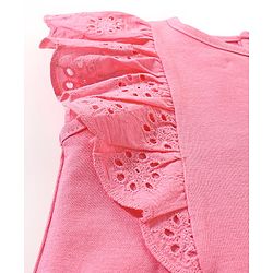 Babyhug 100% Cotton Half Sleeves Top & Skirt Floral Print - Pink & Navy