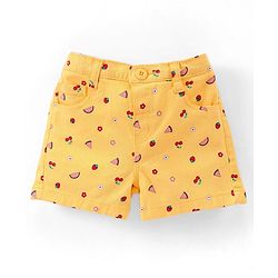 Babyhug Cotton Woven Knee Length Stretchable Shorts Cherry Print - Yellow