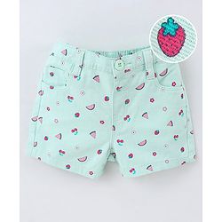 Babyhug Cotton Woven Knee Length Stretchable Shorts Cherry Print - Yellow