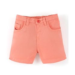 Babyhug Cotton Mid Thigh Length Solid Shorts With Stretch- Coral