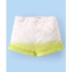 Babyhug Cotton Spandex Woven Stretchable Solid Shorts - White & Green