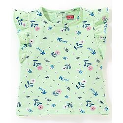 Babyhug 100% Cotton Sleeveless Floral Printed Top and Skirt Set - Green & Pink