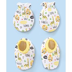 Babyhug 100% Cotton Mittens and Booties Wild Animal Print - White