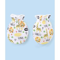 Babyhug 100% Cotton Mittens and Booties Wild Animal Print - White