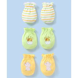 Babyhug 100% Cotton Knit Striped Mittens Pack of 3 - Green & Yellow