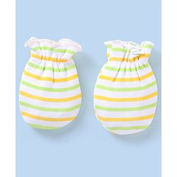 Babyhug 100% Cotton Knit Striped Mittens Pack of 3 - Green & Yellow