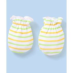 Babyhug 100% Cotton Knit Striped Mittens Pack of 3 - Green & Yellow