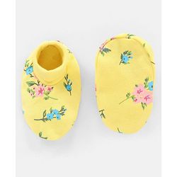 Babyhug 100% Cotton Mittens and Booties Floral Print - Yellow