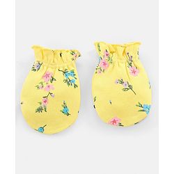 Babyhug 100% Cotton Mittens and Booties Floral Print - Yellow