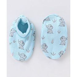 Babyhug 100% Cotton Mittens and Booties Elephant Print - Blue