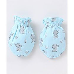 Babyhug 100% Cotton Mittens and Booties Elephant Print - Blue