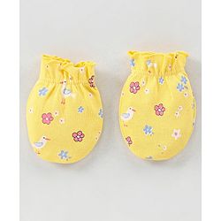 Babyhug 100% Cotton Mittens & Booties Set Floral Print - Yellow