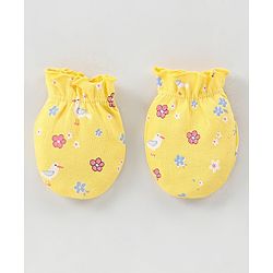 Babyhug 100% Cotton Mittens & Booties Set Floral Print - Yellow
