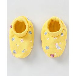 Babyhug 100% Cotton Mittens & Booties Set Floral Print - Yellow