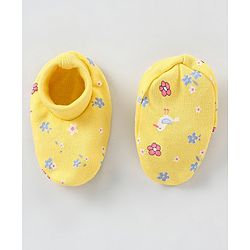 Babyhug 100% Cotton Mittens & Booties Set Floral Print - Yellow