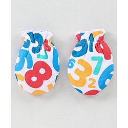Babyhug 100% Cotton Mittens & Booties Set Numbers Print - Red & White