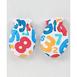 Babyhug 100% Cotton Mittens & Booties Set Numbers Print - Red & White