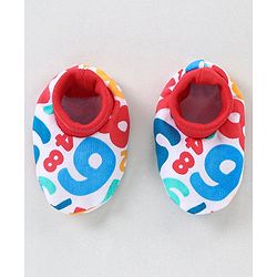 Babyhug 100% Cotton Mittens & Booties Set Numbers Print - Red & White