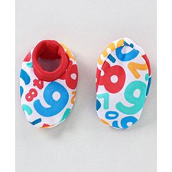 Babyhug 100% Cotton Mittens & Booties Set Numbers Print - Red & White