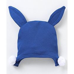 Babyhug 100% Cotton Knit Cap with Lion Print & Ears Applique - Navy