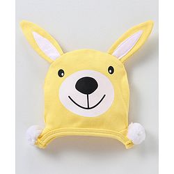 Babyhug 100% Cotton Knit Cap with Deer Print & Ears Applique - Yellow