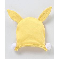 Babyhug 100% Cotton Knit Cap with Deer Print & Ears Applique - Yellow