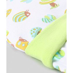 Babyhug 100% Cotton Knit Tie-Knot Cap with Mushrooms & Bugs Print - White & Green