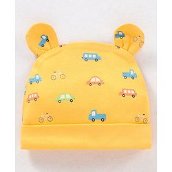 Babyhug 100% Cotton Cap Car Print Yellow - Diameter 9 cm