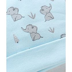 Babyhug 100% Cotton Elephant Print With Ear Applique Cap Blue - Diameter 10 cm