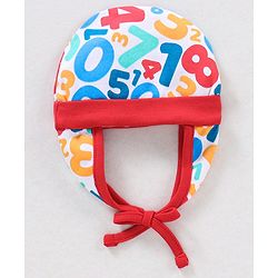 Babyhug 100% Cotton Knit Tie-Knot Cap Numbers Print - Red Blue & White