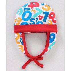Babyhug 100% Cotton Knit Tie-Knot Cap Numbers Print - Red Blue & White