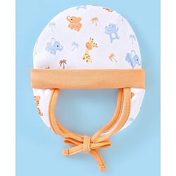 Babyhug 100% Cotton Cap Wild Animal Print White & Orange - Diameter 9.5 cm