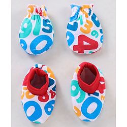 Babyhug 100% Cotton Mittens And Booties Numbers Print - Red