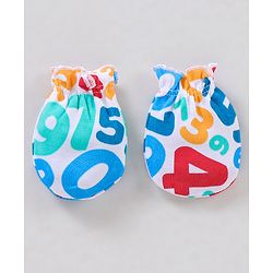 Babyhug 100% Cotton Mittens And Booties Numbers Print - Red