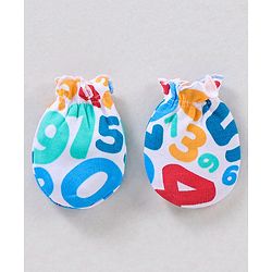 Babyhug 100% Cotton Mittens And Booties Numbers Print - Red